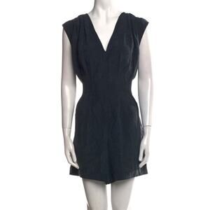 Helmut Lang 100% Silk V-Neck Romper with Tie Deep Blue Gray Size 8